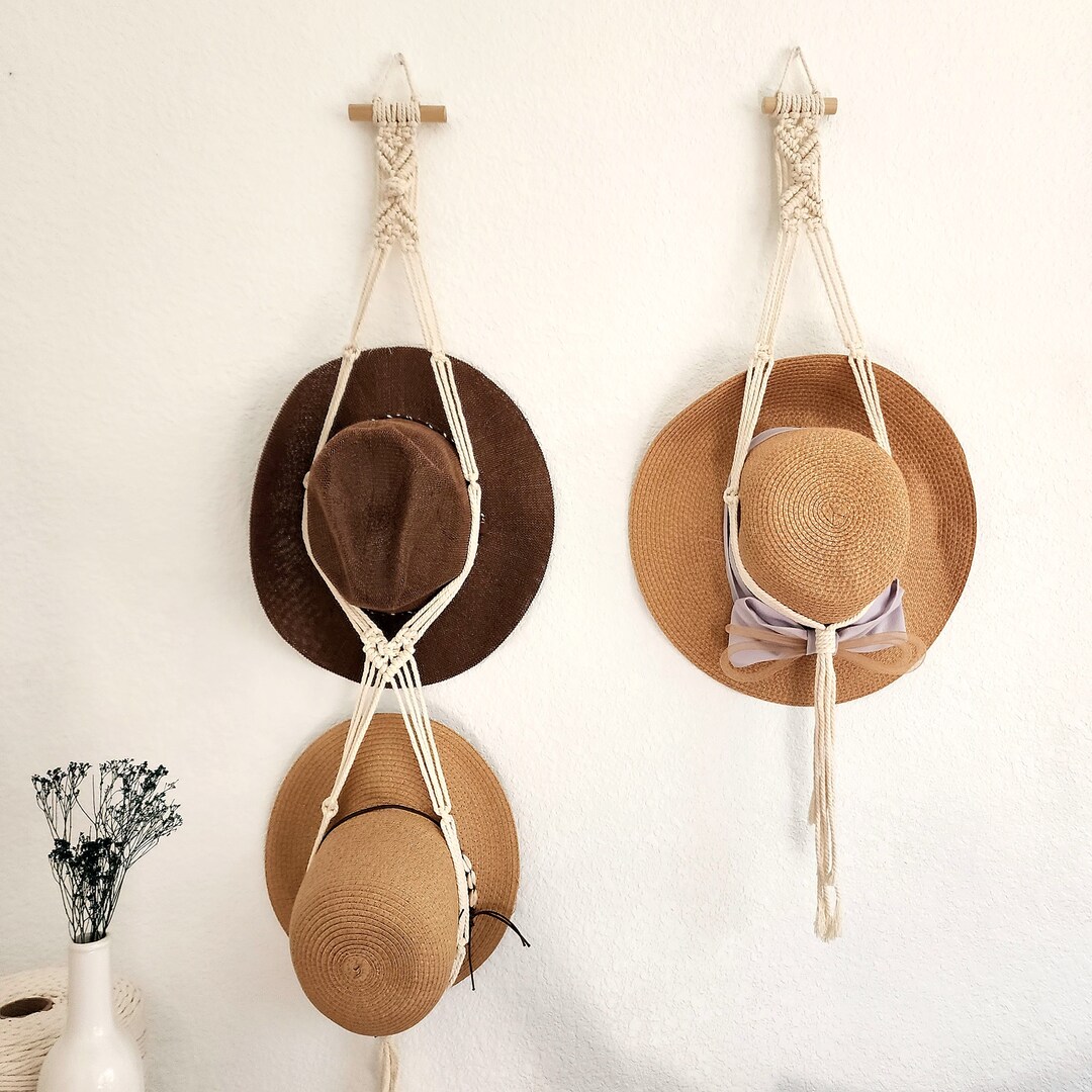 Macrame Hat Hanger, Wall Mounted Hat Display Rack, Handmade Hat